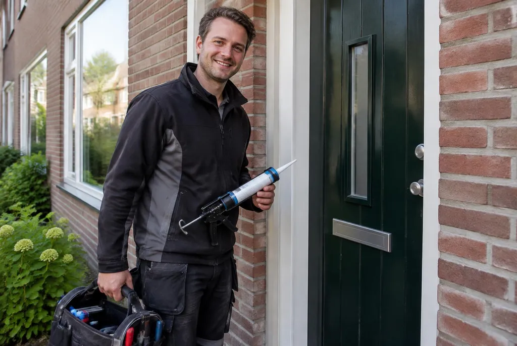 Vakman van Kitbedrijf Dalfsen bij de voordeur van een woning